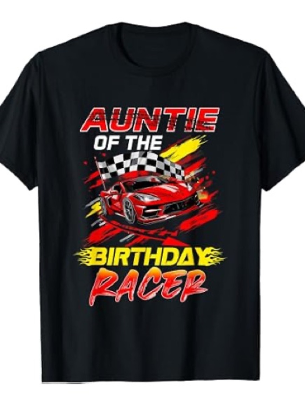 Auntie of the Birthday Racer Kids Black T-Shirt